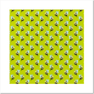 Bee Cat Lime Green Pattern Posters and Art